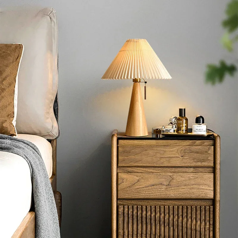 Lighting Decor Bedroom - Lampada da tavolo retrò plissettata, luci
